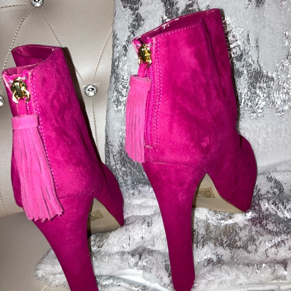 NEW Colin Stuart Fuchsia Faux Suede Platform Back Zip Ankle Boots Size 11B - Picture 2 of 15